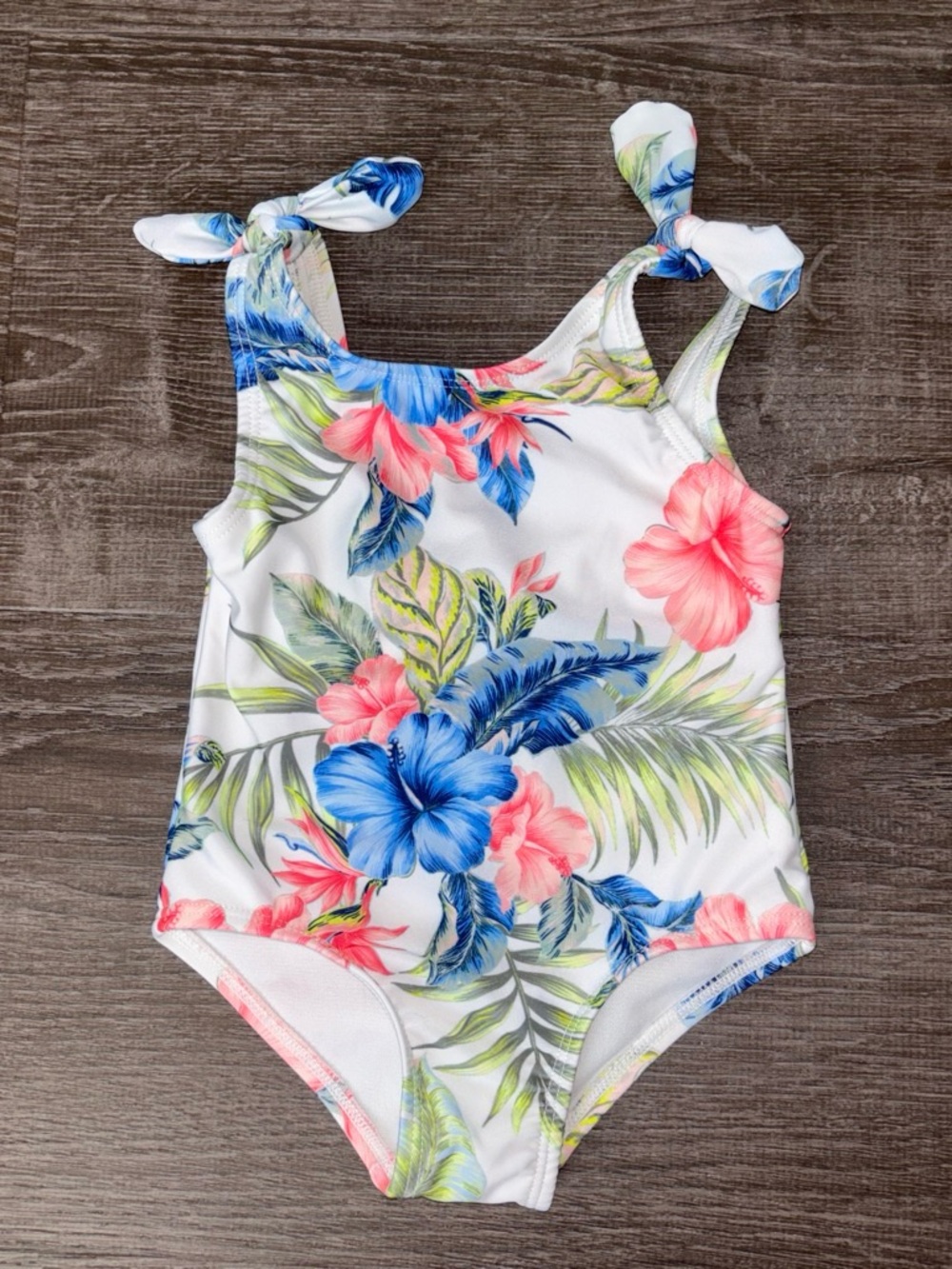 wonder nation White Floral Kids Swim One-Piece with Blue & Pink Flowers